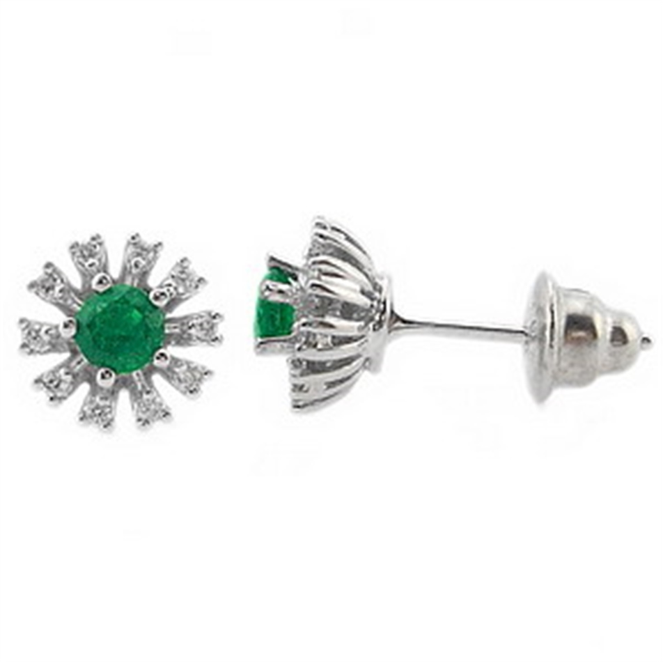 Solid Gold 0.16 ct Diamond Emerald Earring