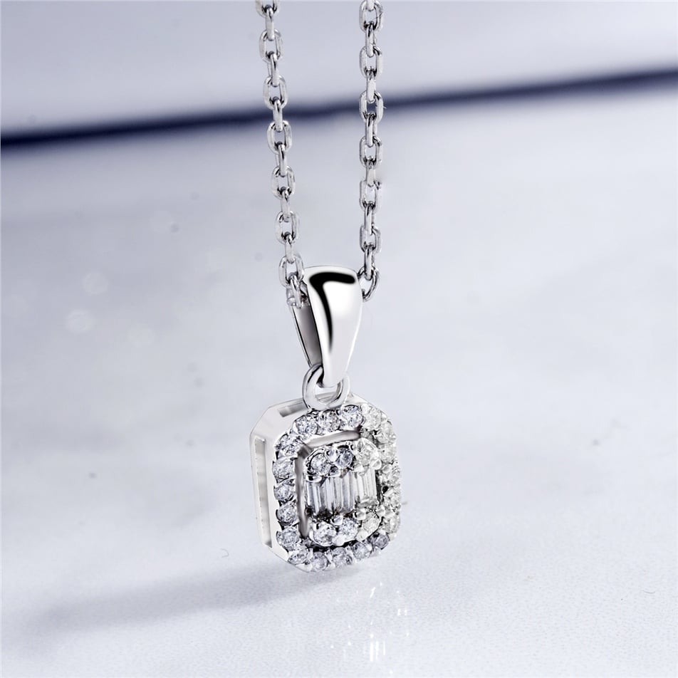 Solid Gold 0.18 ct. Diamond Baguette Necklace
