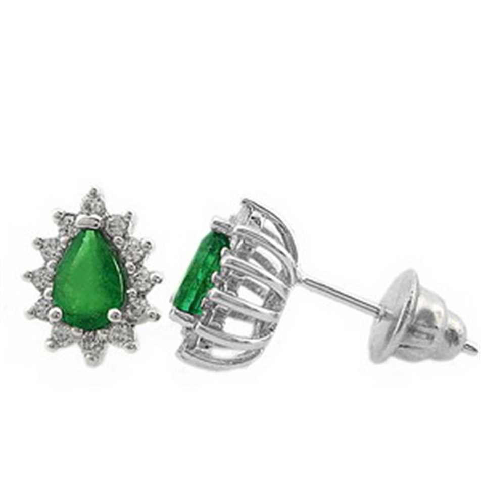 Solid Gold 0.24 ct Diamond Emerald Cluster Earring