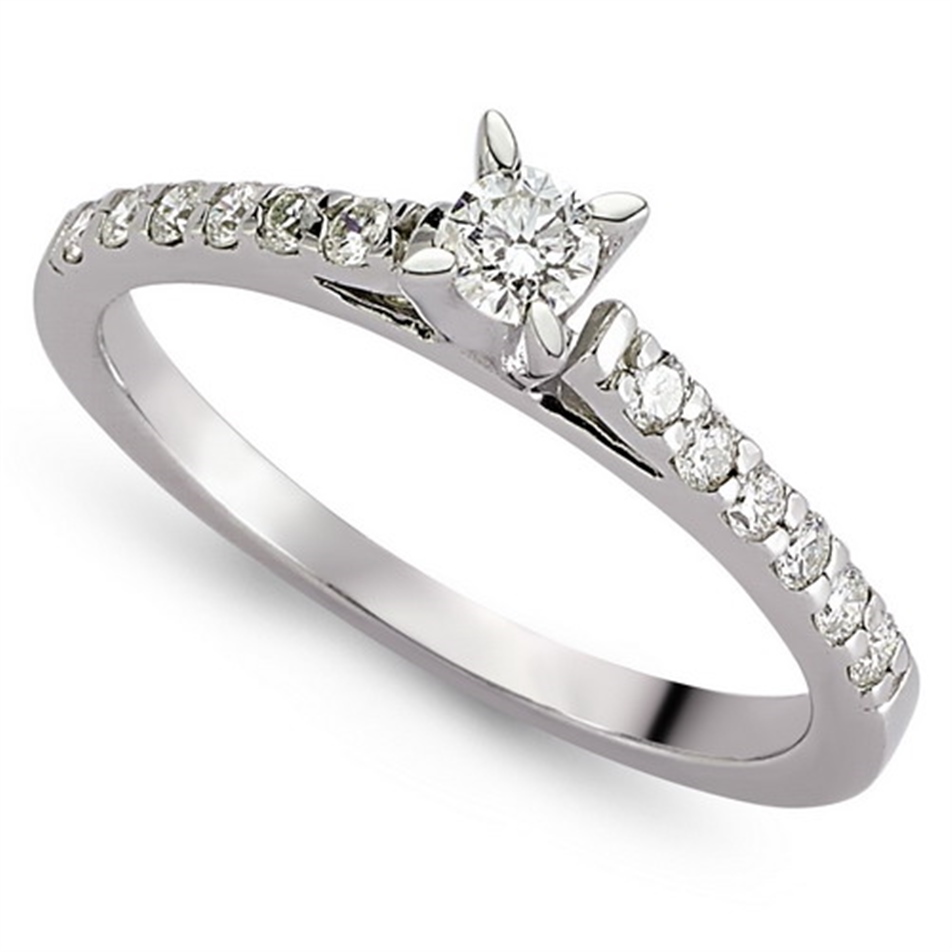 Solid Gold 0.3 ct Diamond Solitaire Sidestone Ring