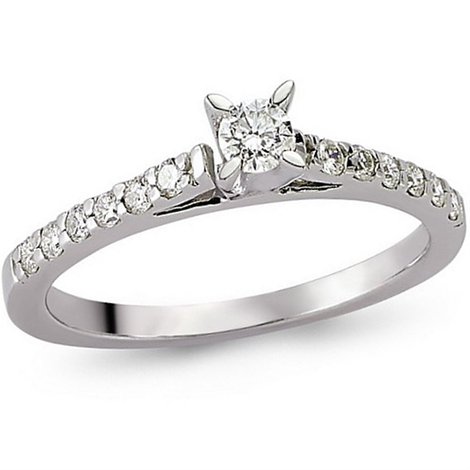 Solid Gold 0.3 ct Diamond Solitaire Sidestone Ring