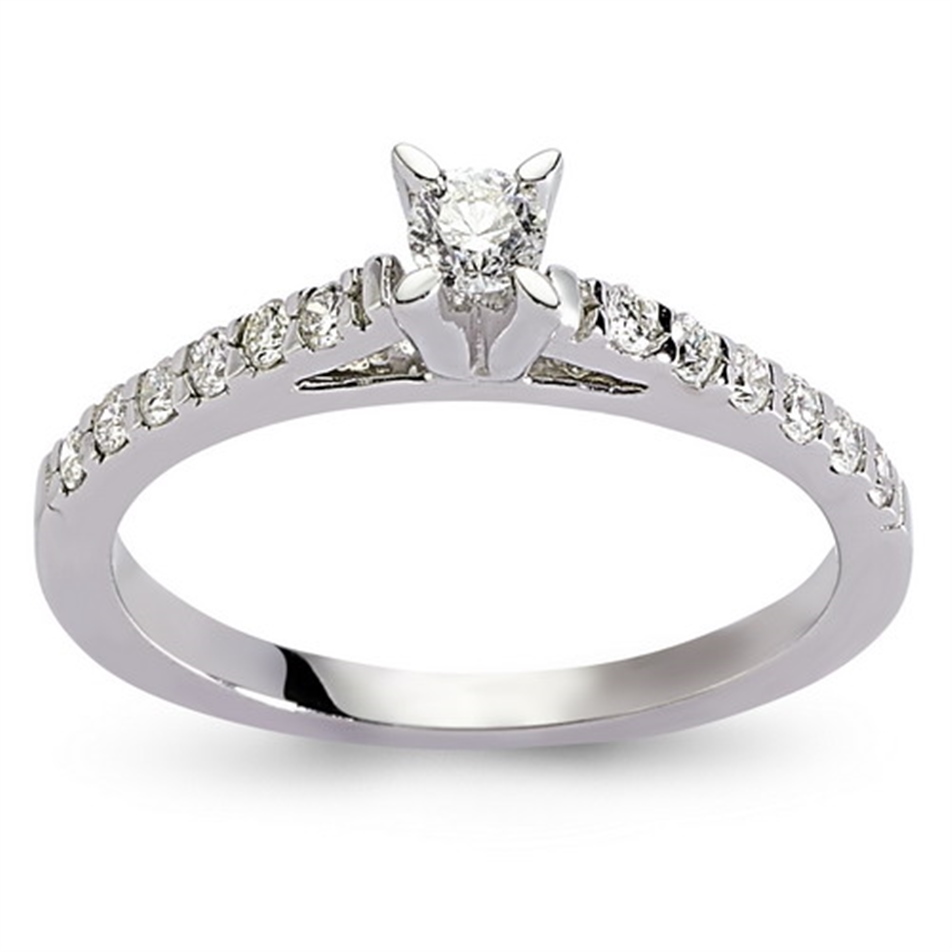 Solid Gold 0.3 ct Diamond Solitaire Sidestone Ring