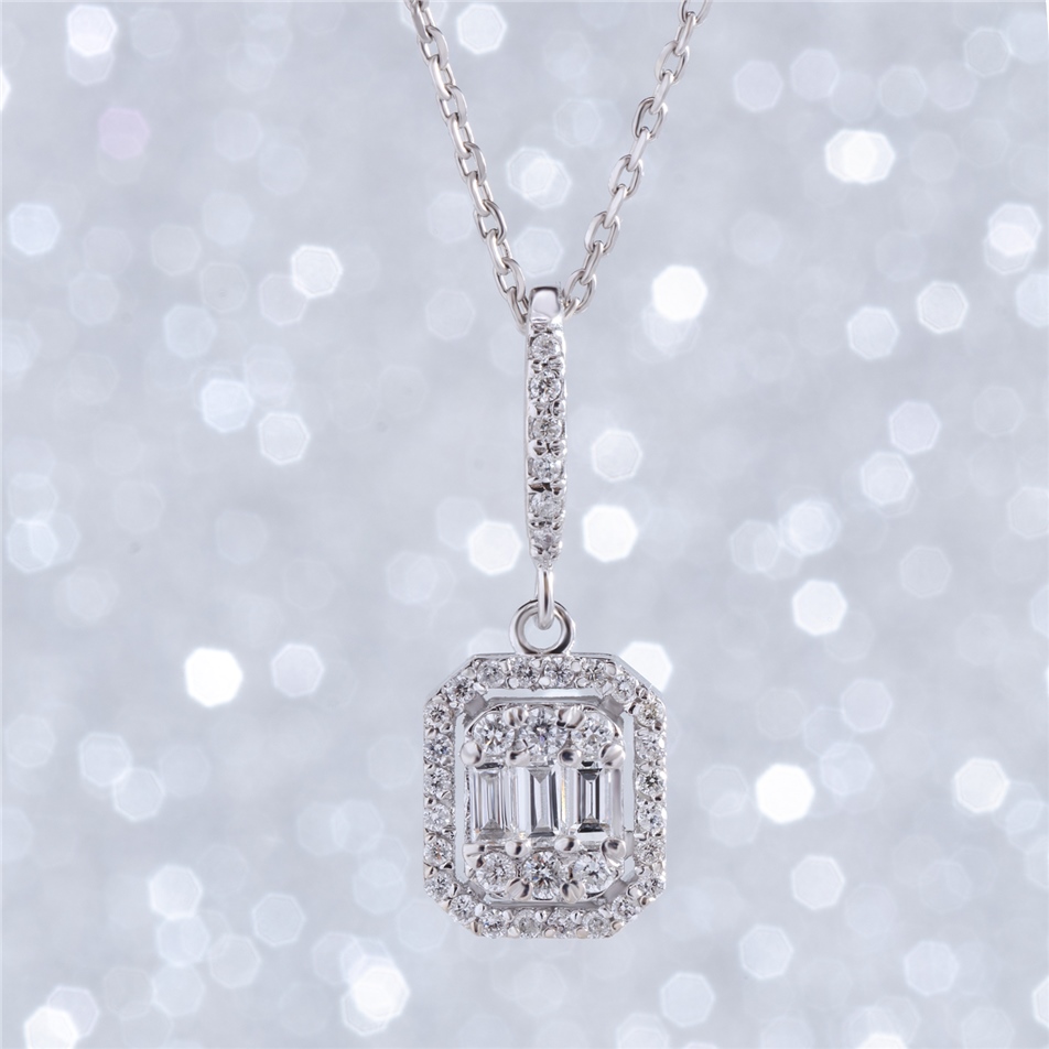 Solid Gold 0.32 ct. Diamond Baguette Necklace