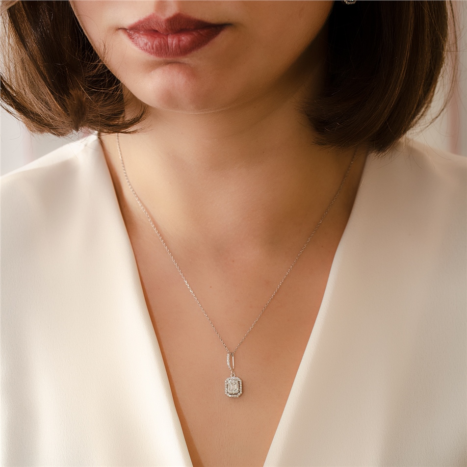 Solid Gold 0.32 ct. Diamond Baguette Necklace