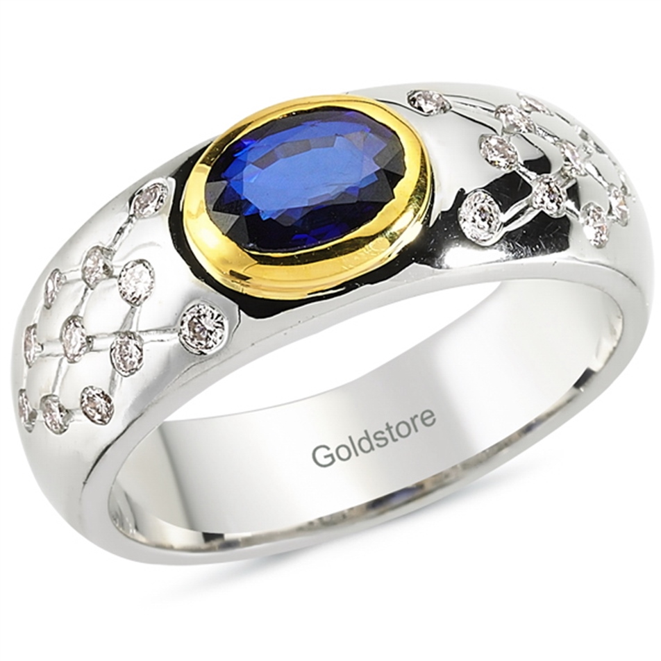 Solid Gold 0.37 ct Diamond Sapphire Ring