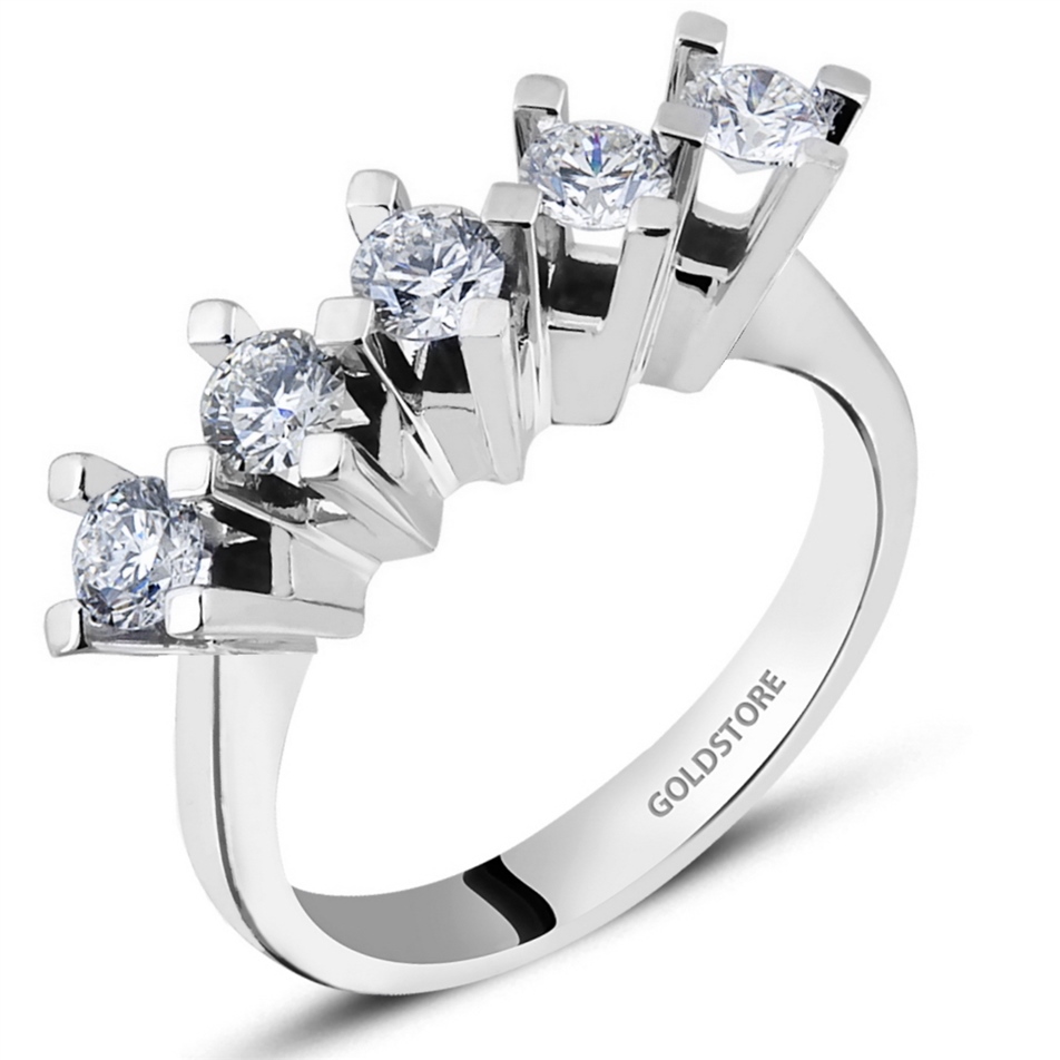 Solid Gold 0.7 ct Diamond Five Stone Ring