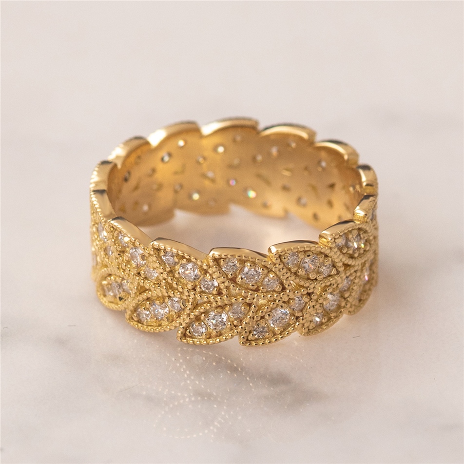 Solid Gold 0.75 ct Diamond Eternity Leaf Ring