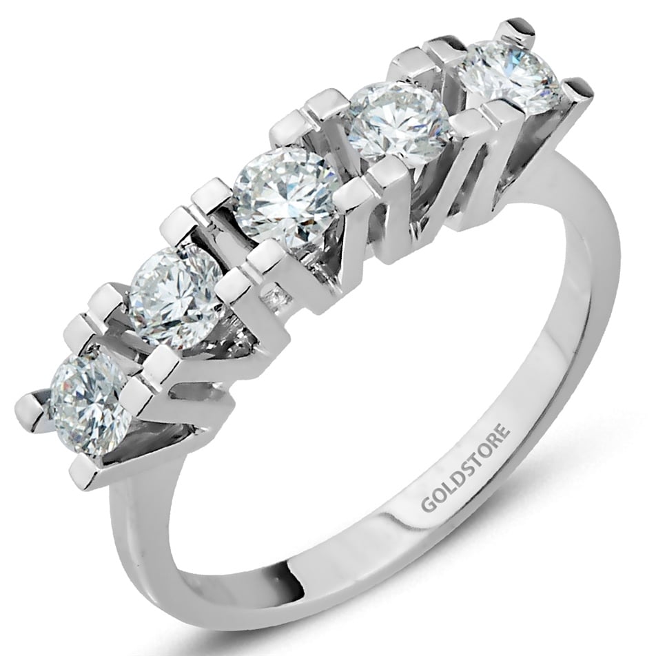 Solid Gold 0.82 ct Diamond Five Stone Ring