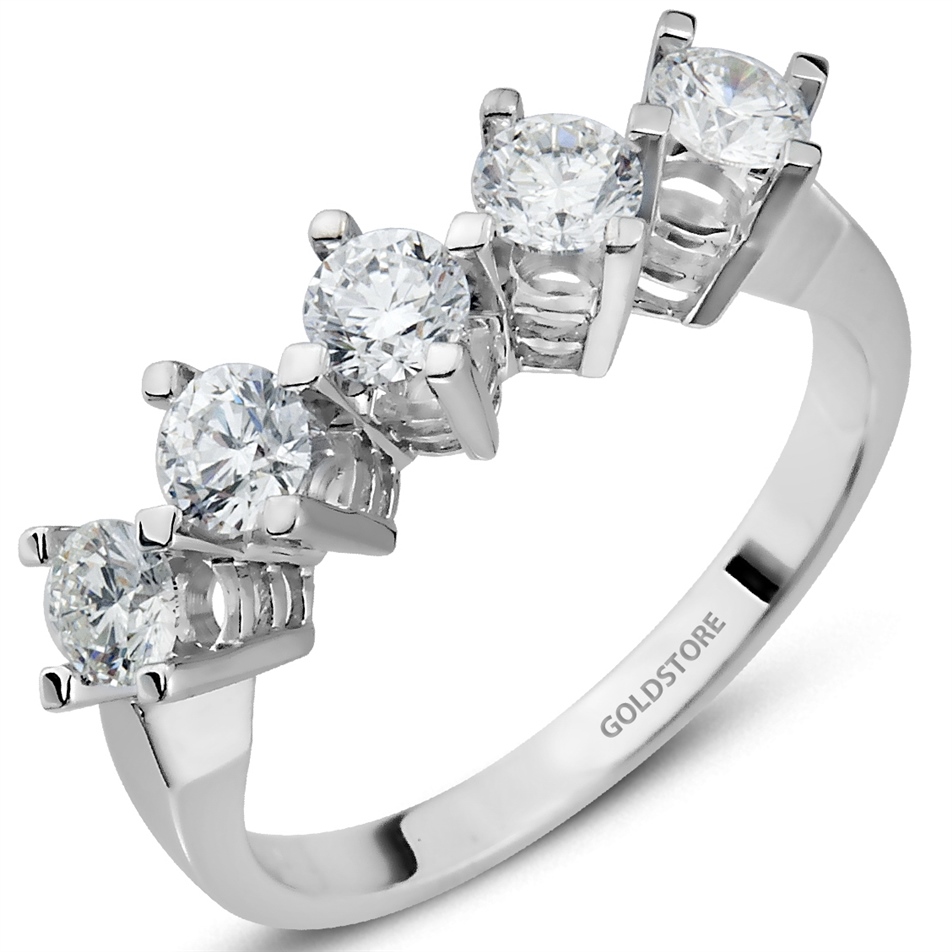Solid Gold 0.97 ct Diamond Five Stone Ring