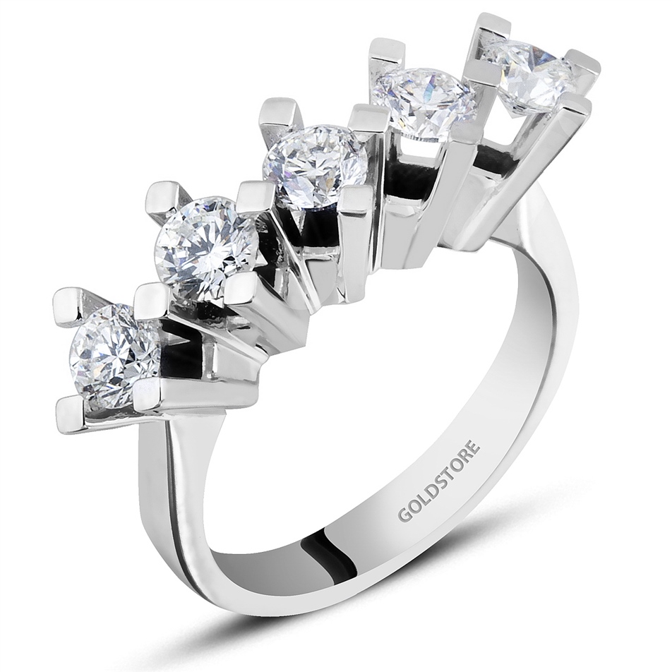 Solid Gold 1.25 ct Diamond Five Stone Ring