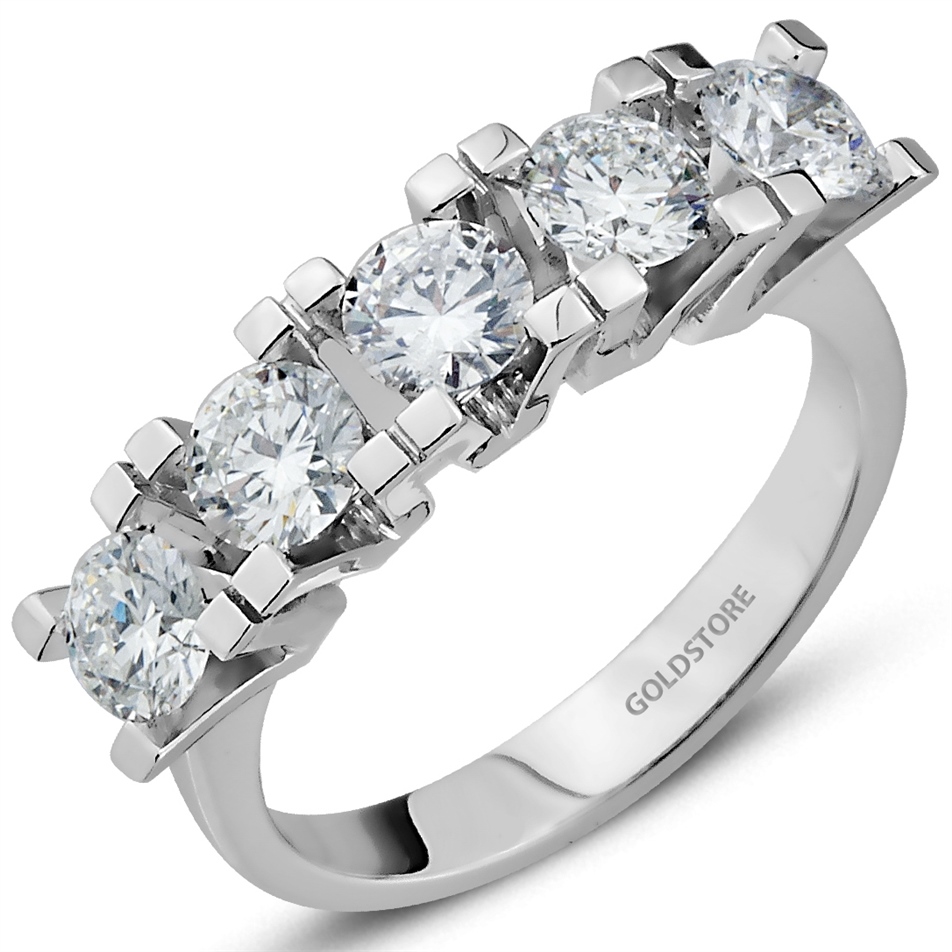 Solid Gold 1.58 ct Diamond Five Stone Ring