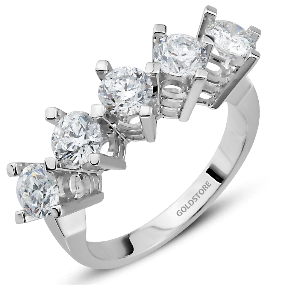 Solid Gold 1.84 ct Diamond Five Stone Ring