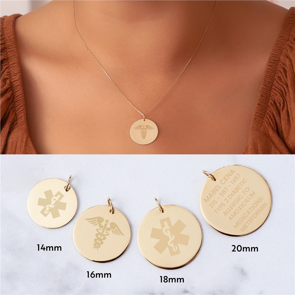 Solid Gold Custom Engrave Medical Alert Pendant