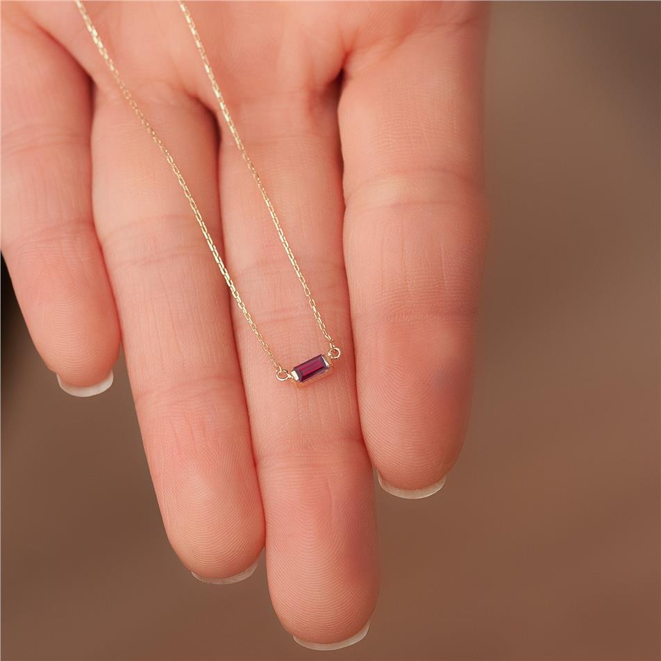 Solid Gold Baguette Ruby Necklace