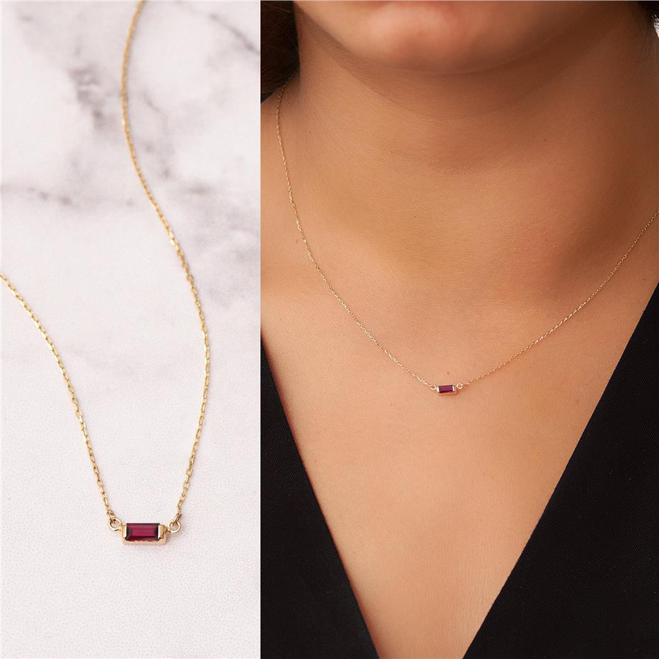 Solid Gold Baguette Ruby Necklace