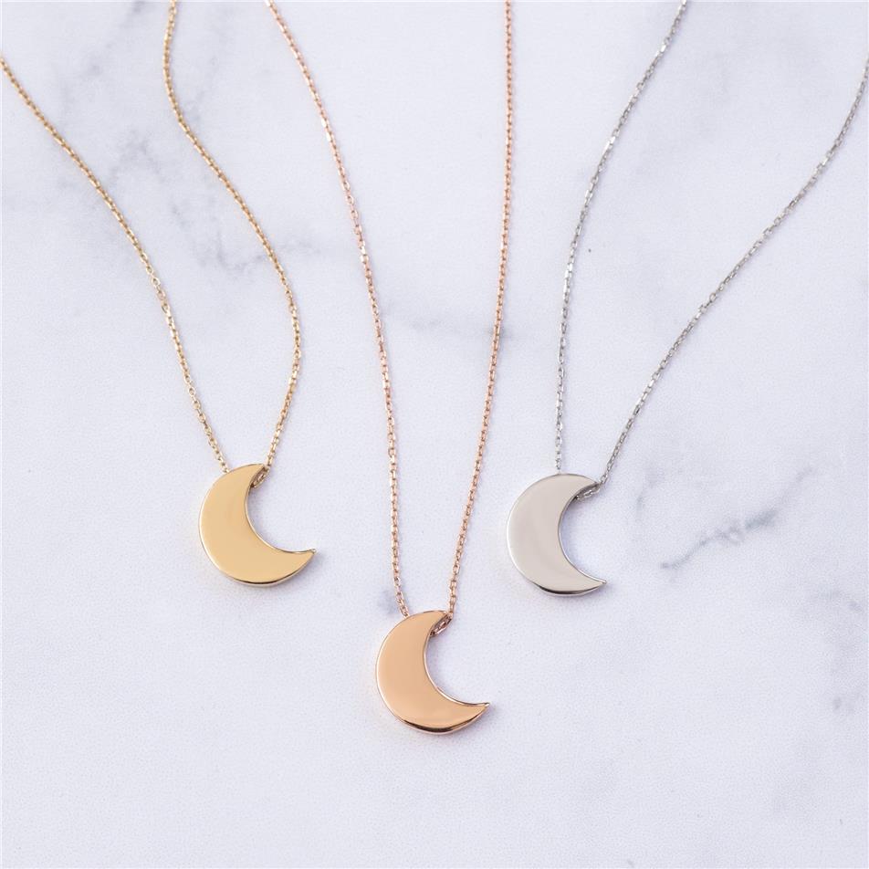 Solid Gold Moon Charm Necklace