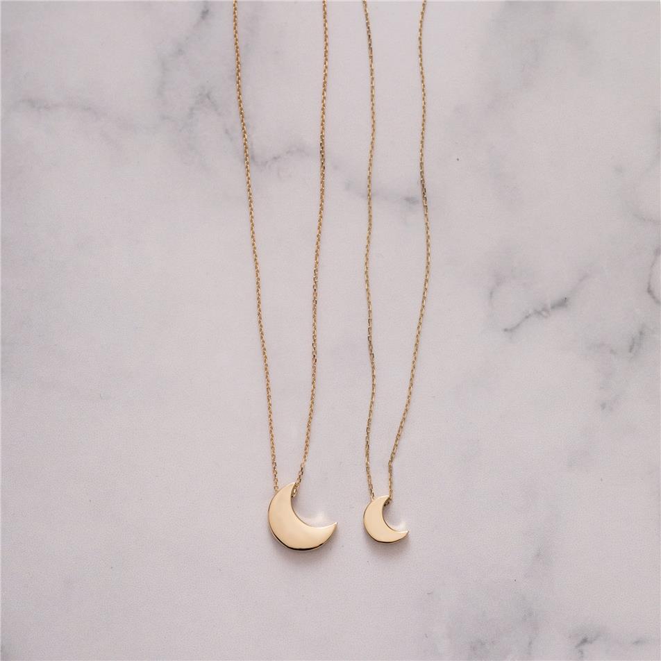 Solid Gold Moon Charm Necklace