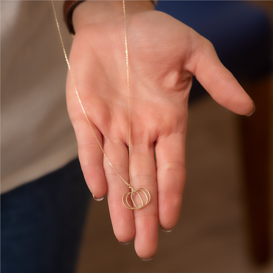 Solid Gold Diamond Pumpkin Necklace
