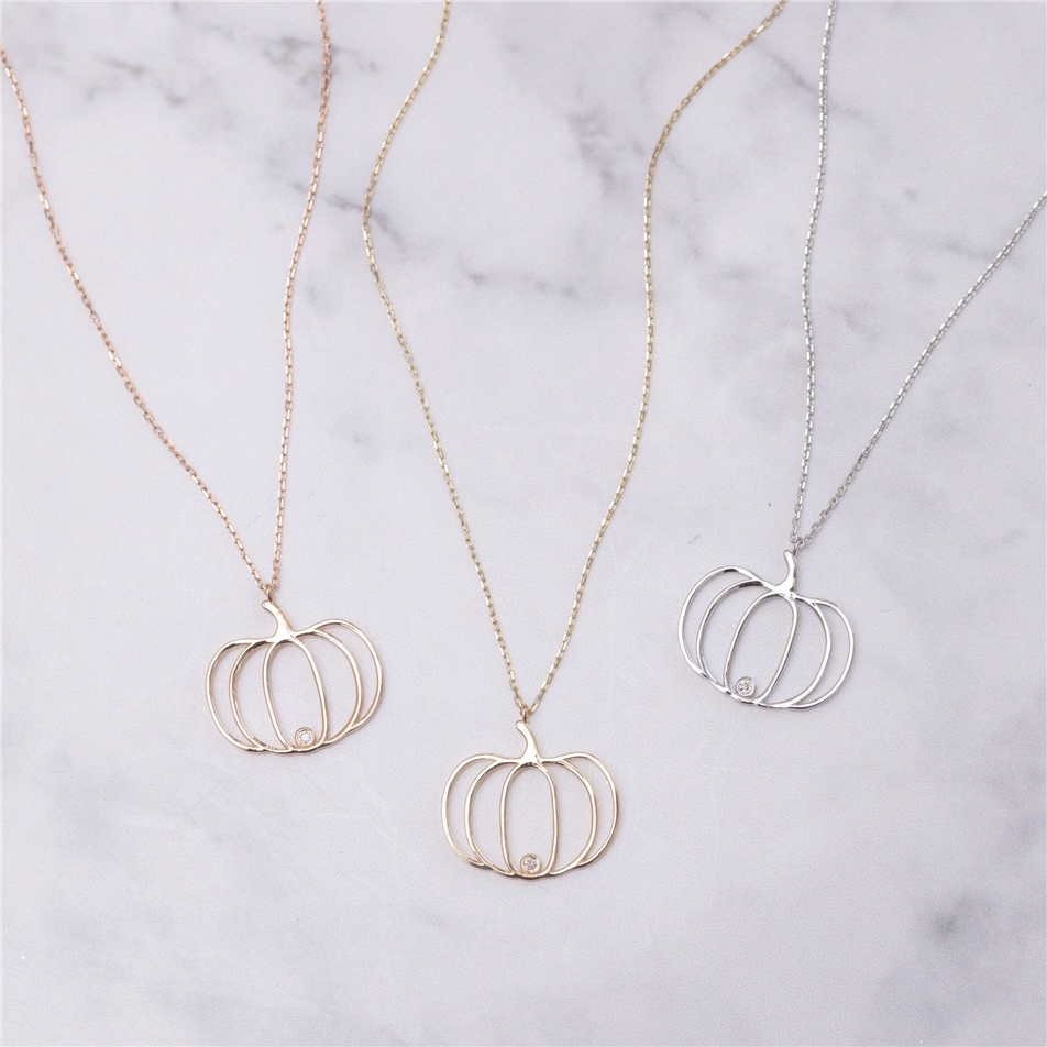 Solid Gold Diamond Pumpkin Necklace
