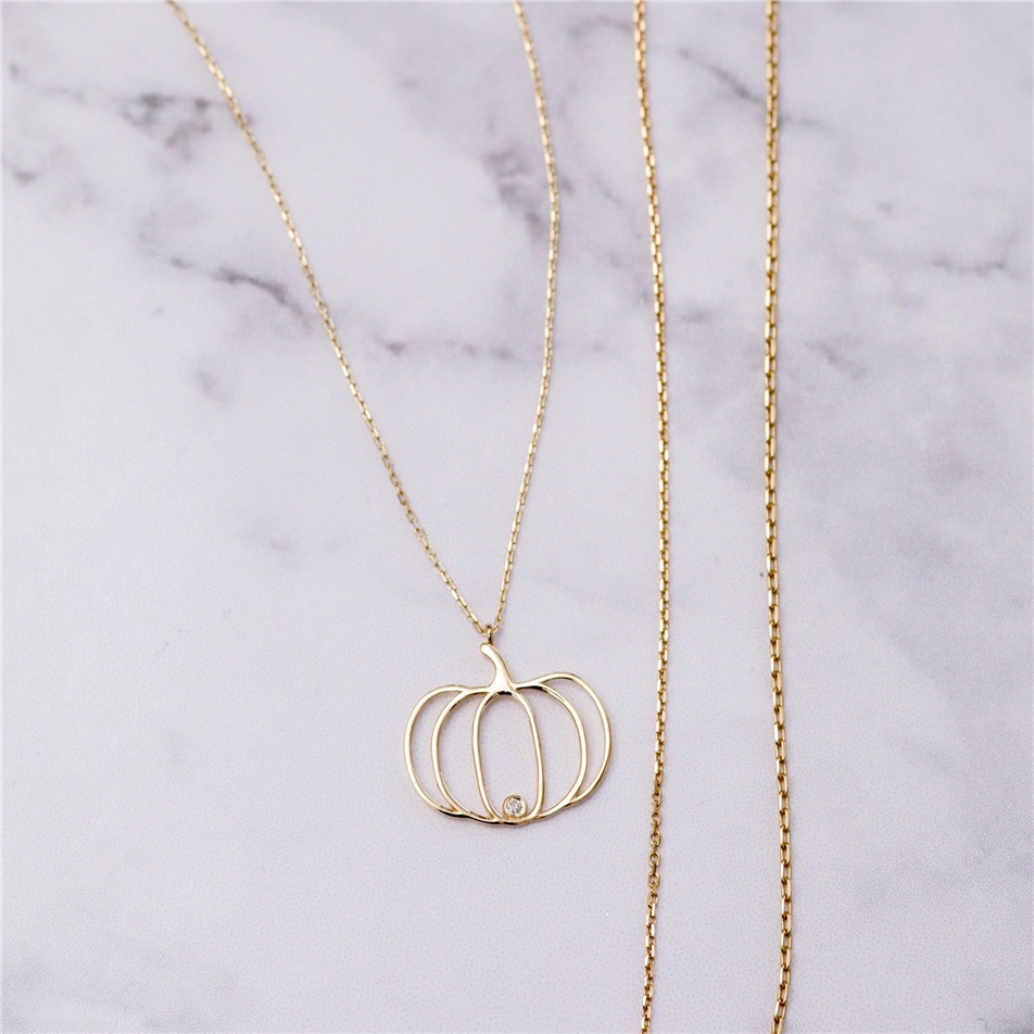 Solid Gold Diamond Pumpkin Necklace