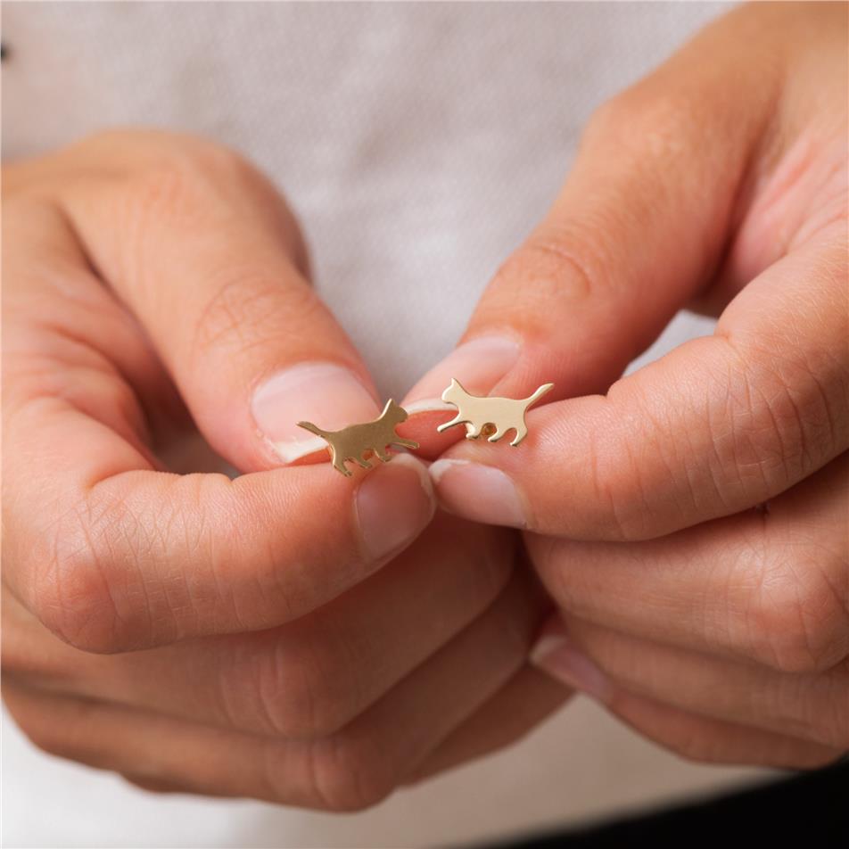 Solid Gold Cat Stud Earrings