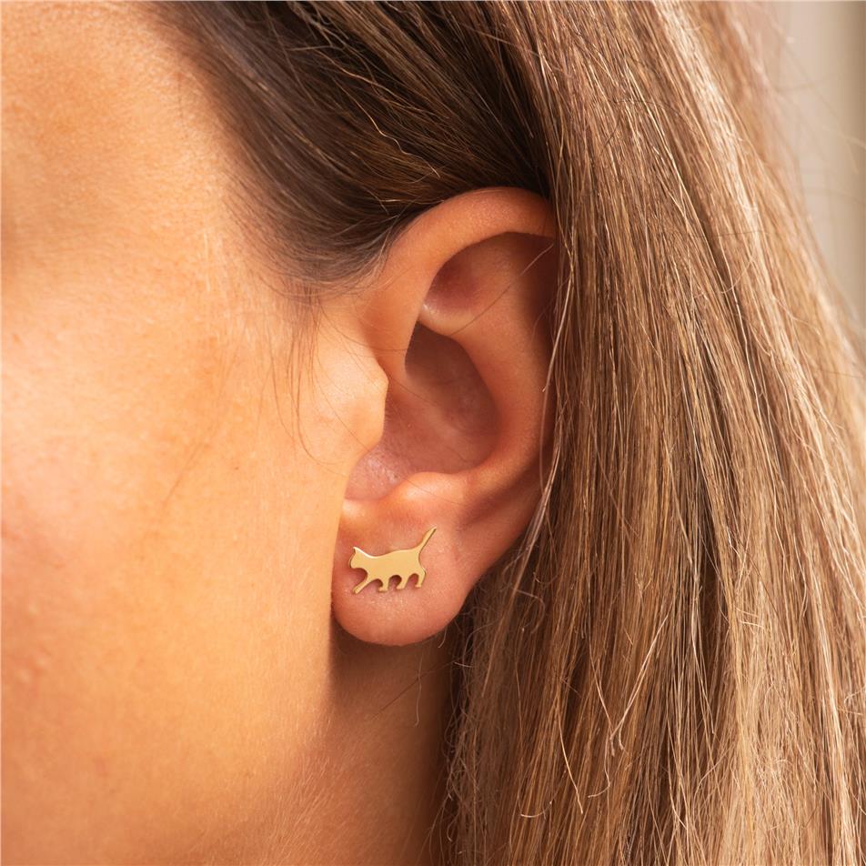 Solid Gold Cat Stud Earrings