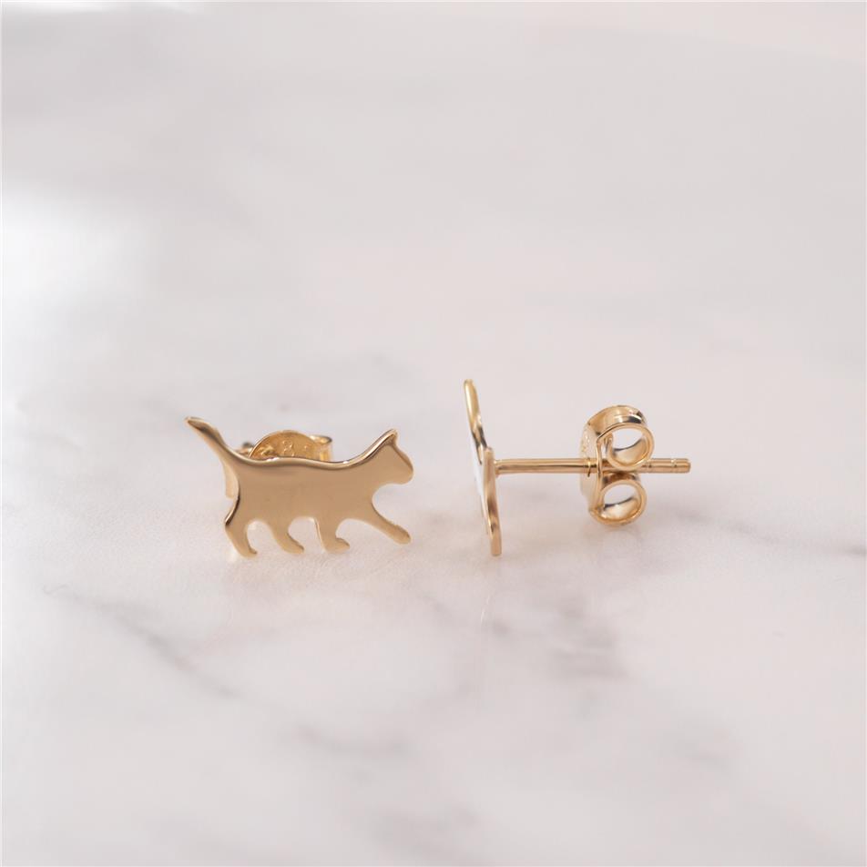 Solid Gold Cat Stud Earrings