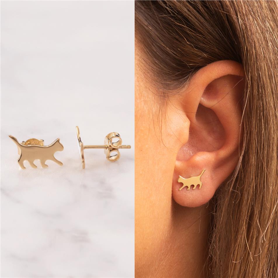 Solid Gold Cat Stud Earrings