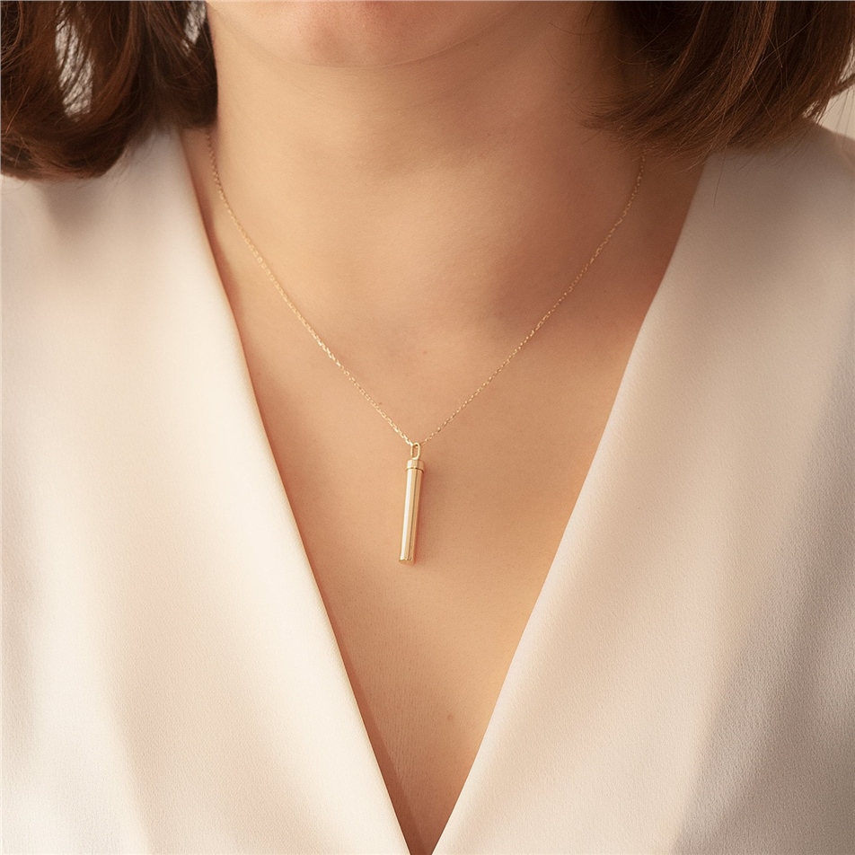 Solid Gold Cylinder Urn Necklace