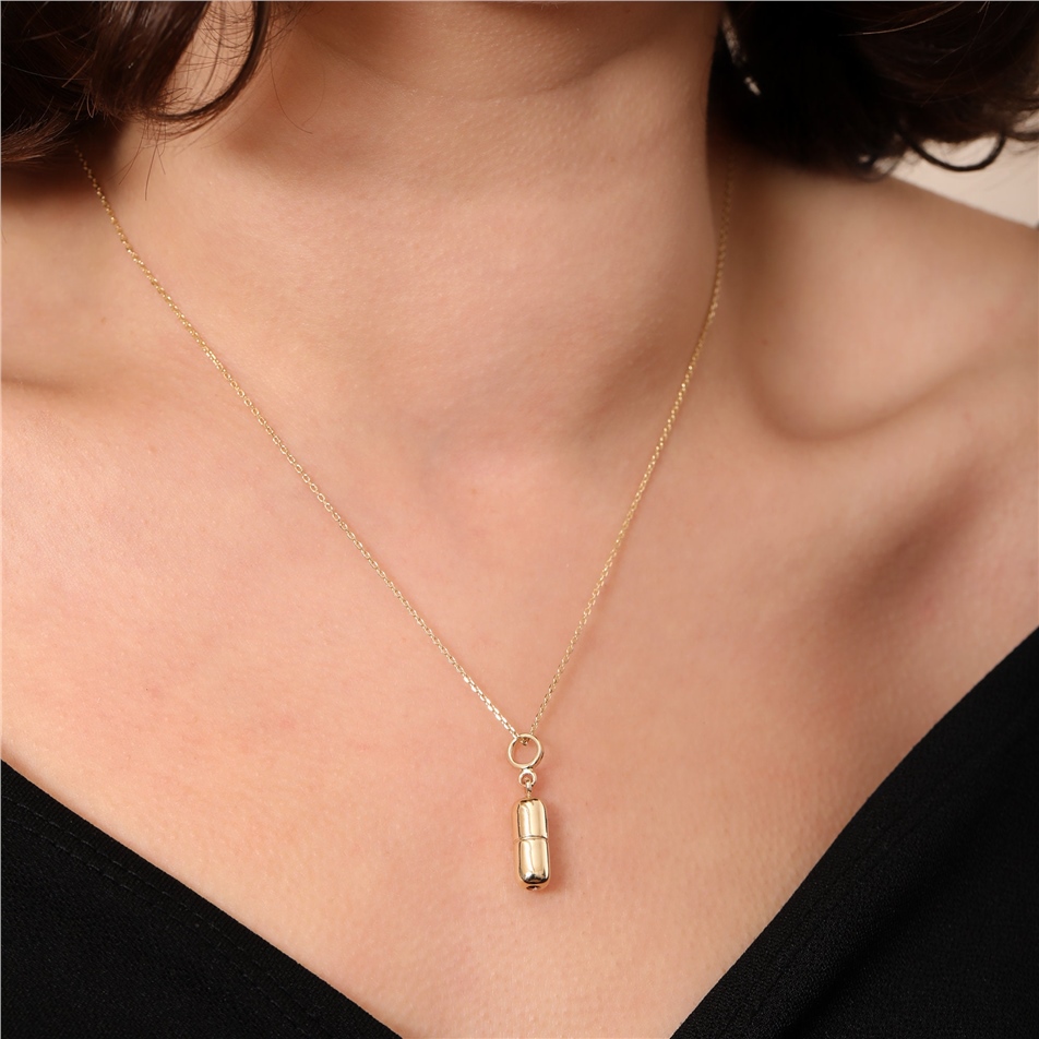 Solid Gold Pill Shape Urn Necklace