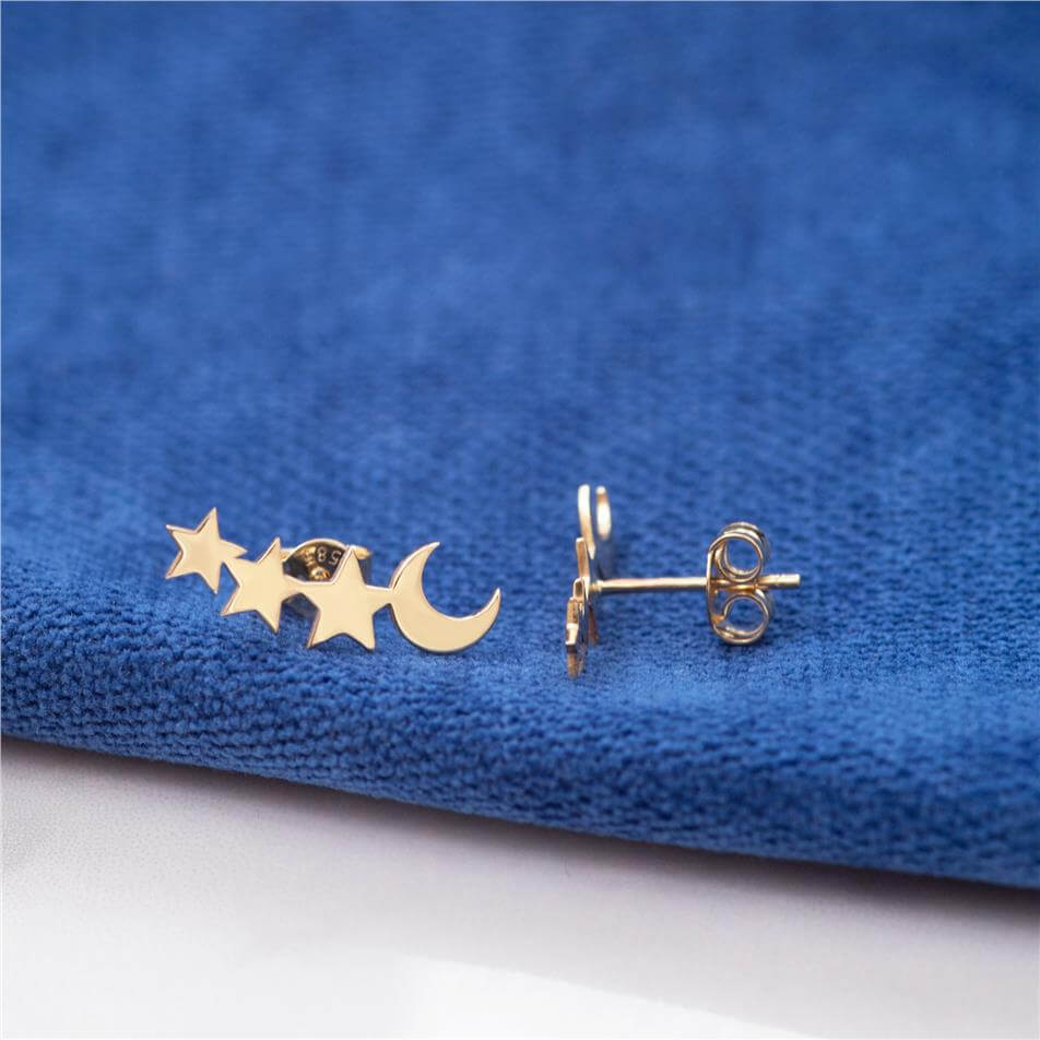 Solid Gold Moon and Star Earrings