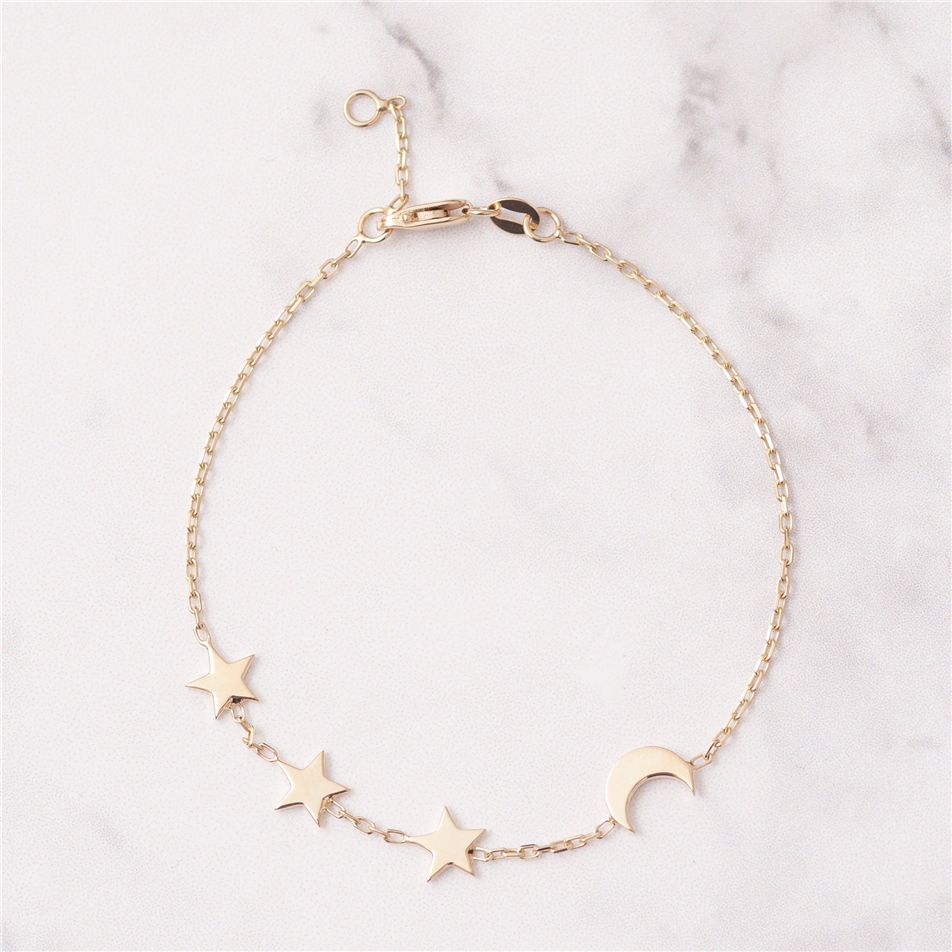 Solid Gold Moon and Star Bracelet