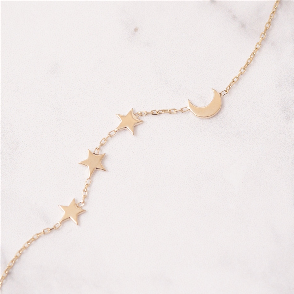 Solid Gold Moon and Star Bracelet