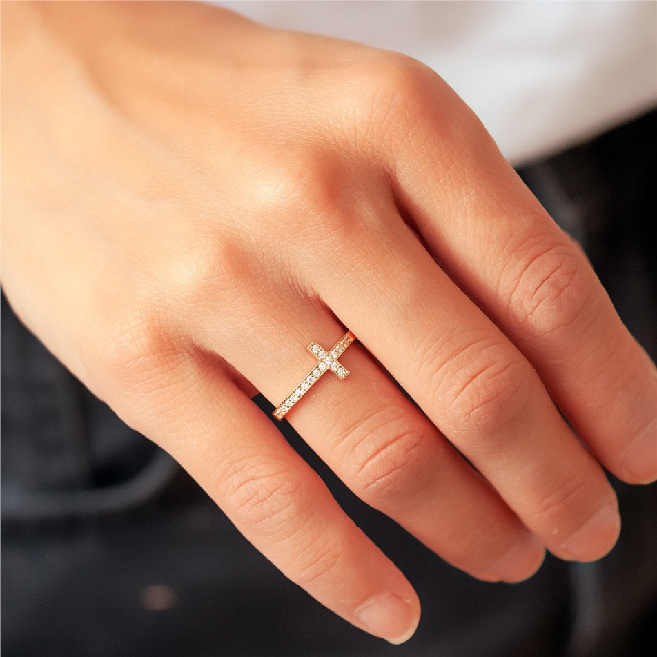 Solid Gold Diamond Cross Ring