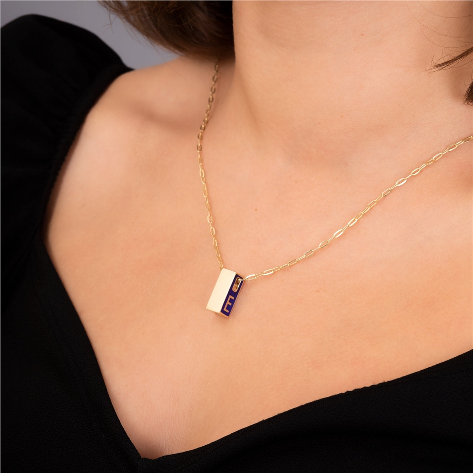 Solid Gold Enamel Bar Urn Pendant