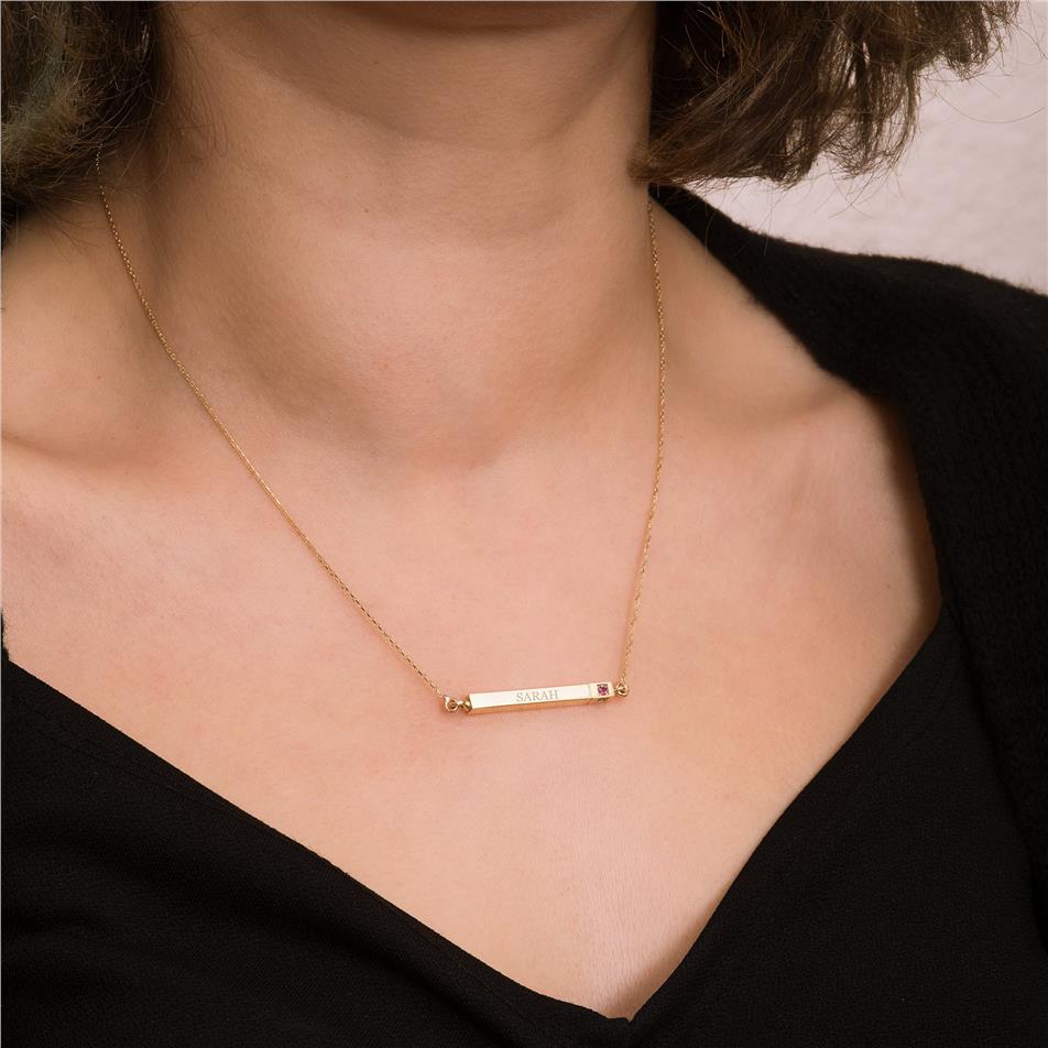 Solid Gold Engraved Urn Bar Necklace