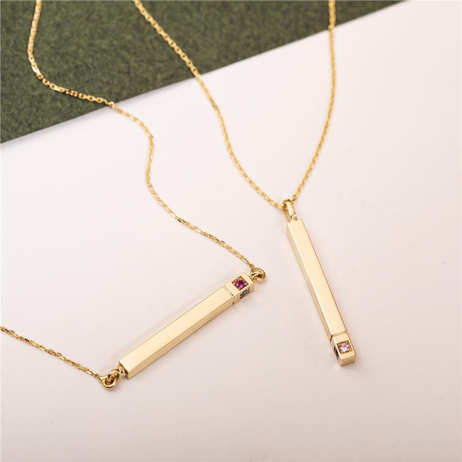 Solid Gold Engraved Urn Bar Necklace