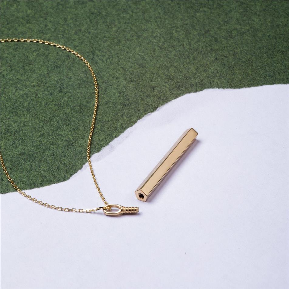 Solid Gold Pentagon Urn Bar Necklace