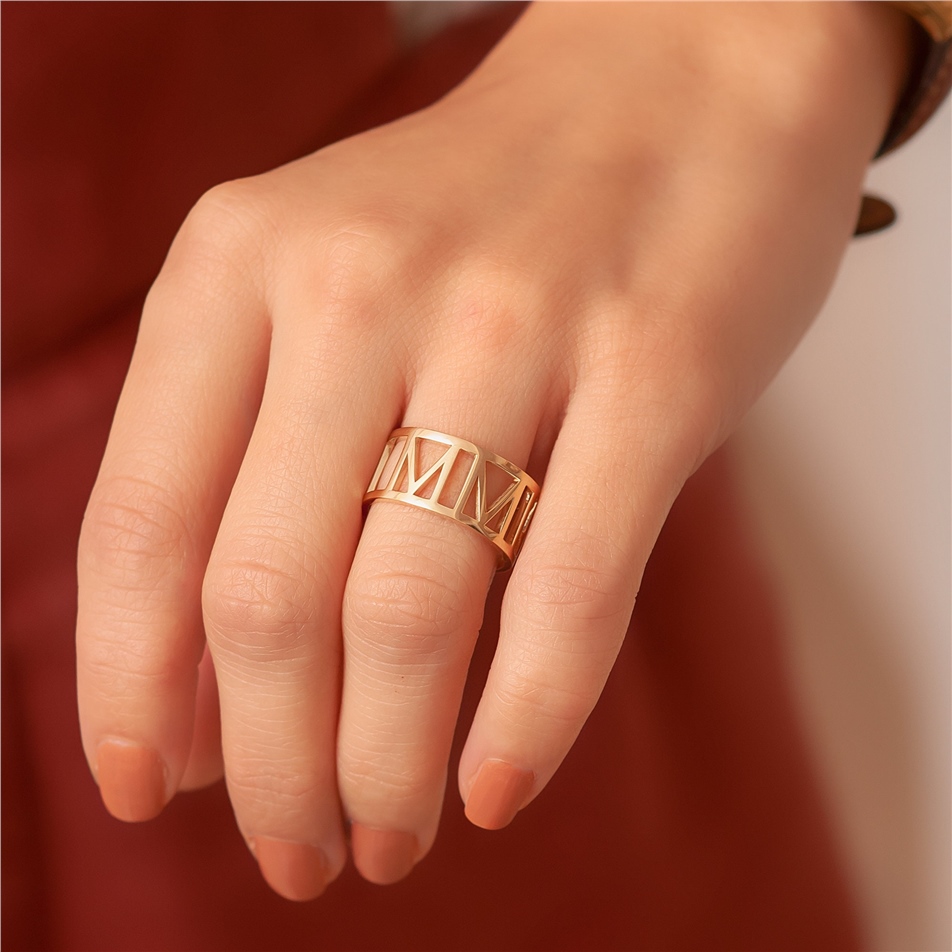 Solid Gold Roman Numeral Band Ring