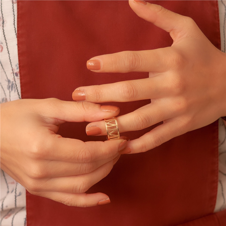 Solid Gold Roman Numeral Band Ring