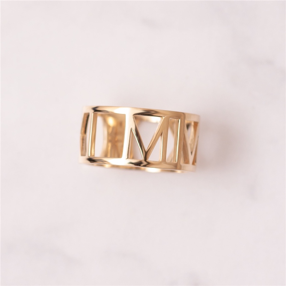Solid Gold Roman Numeral Band Ring