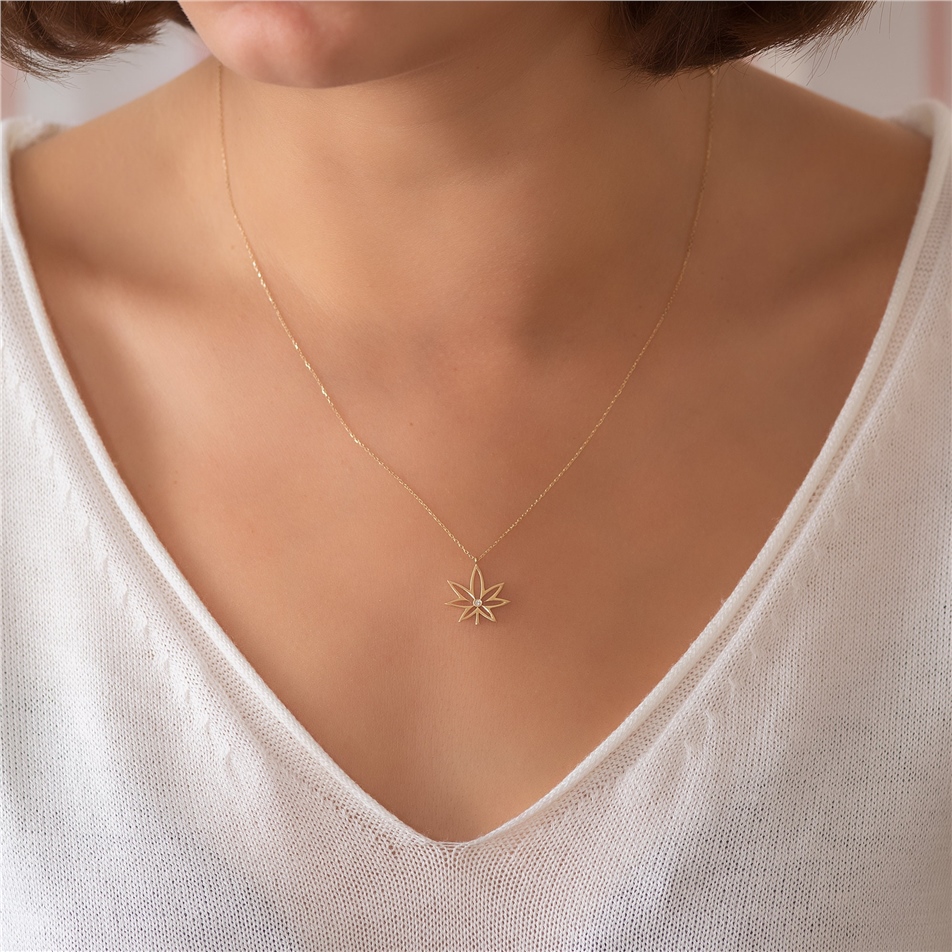 Solid Gold Diamond Cannabis Necklace
