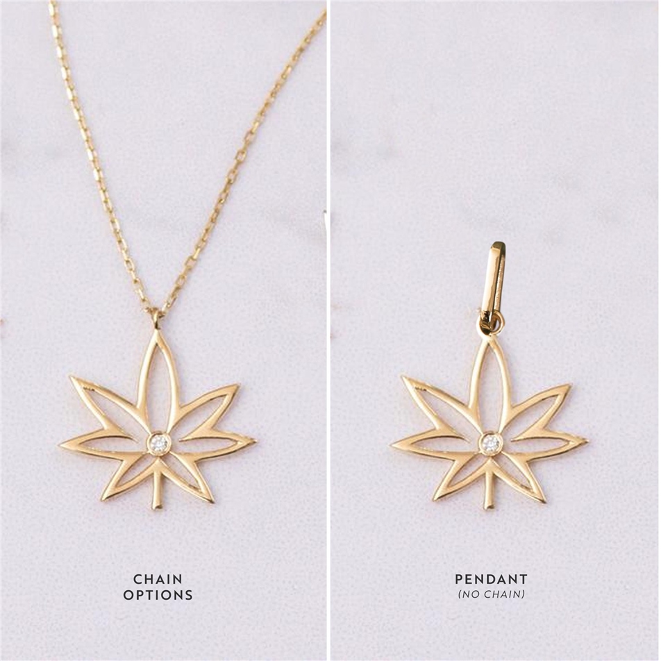 Solid Gold Diamond Cannabis Necklace