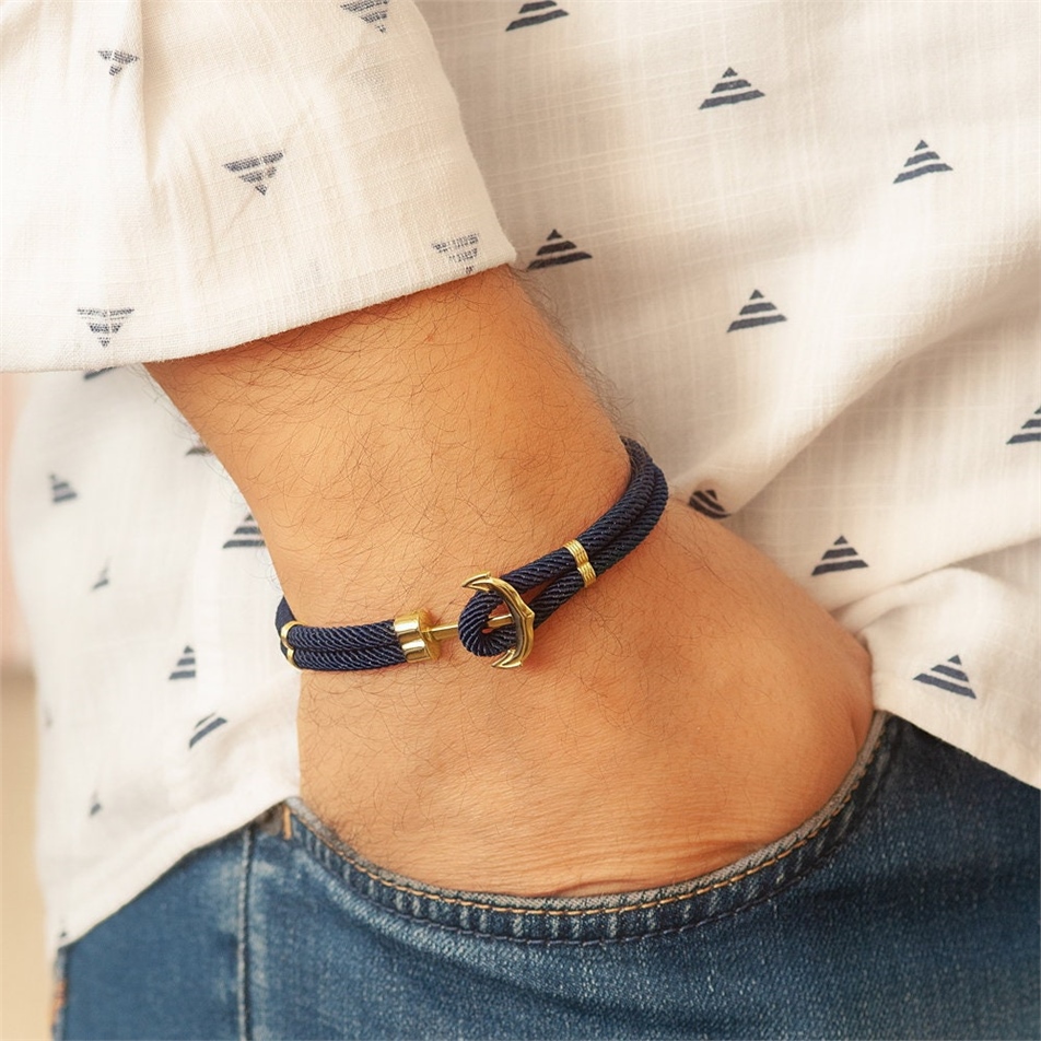 Solid Gold Anchor Rope Bracelet