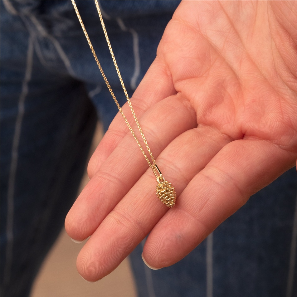 Solid Gold Pine Cone Necklace