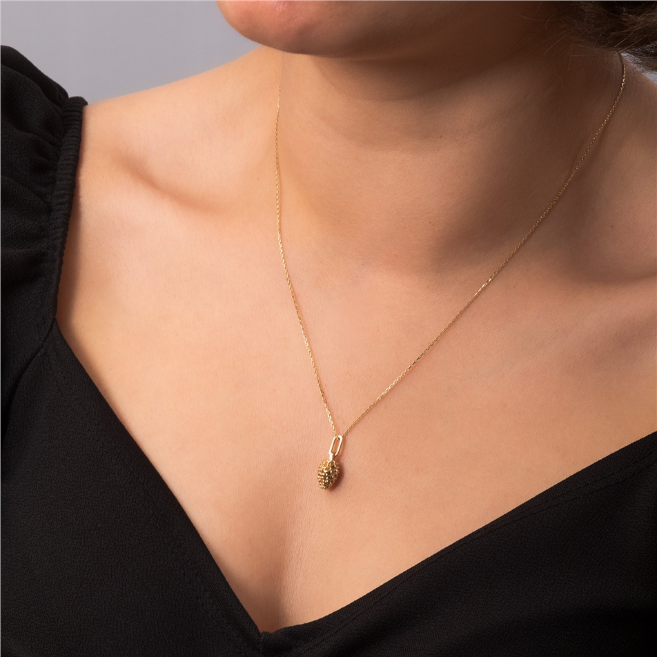 Solid Gold Pine Cone Necklace