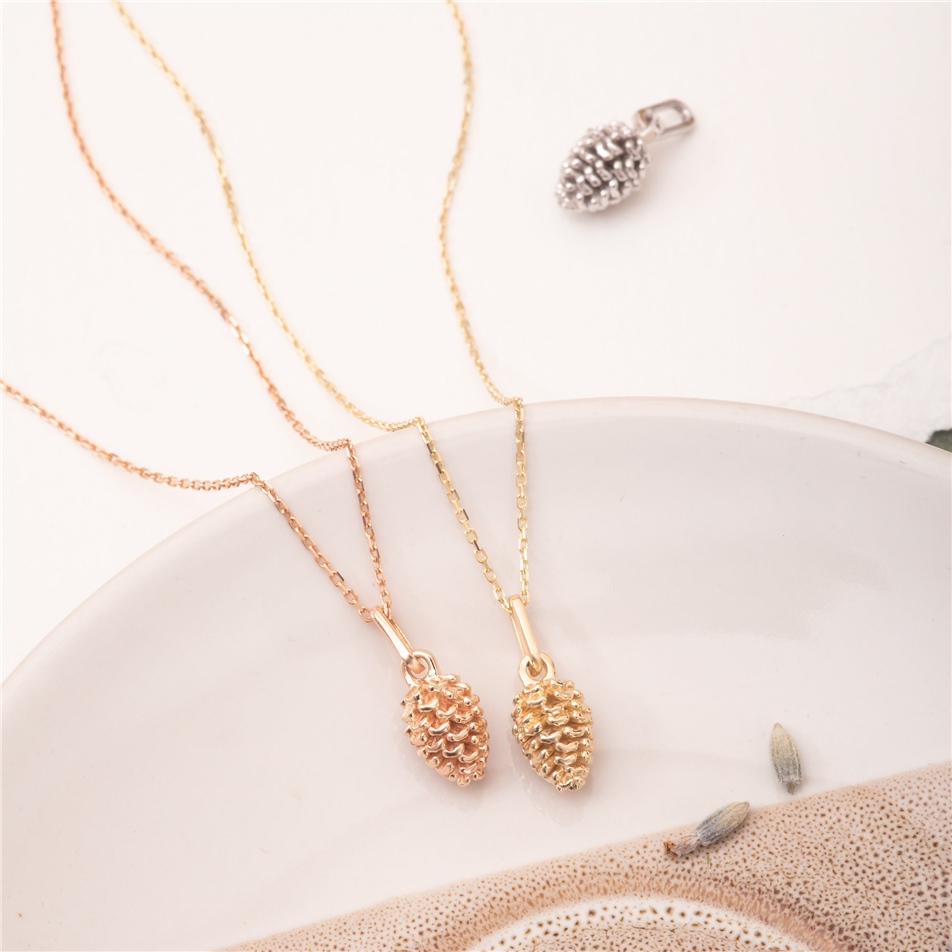 Solid Gold Pine Cone Necklace