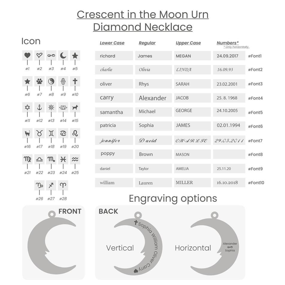 14K 18K Real Gold Crescent Man in the Moon Urn Diamond Necklace, Cz Moon Cremation Urn Pendant, Custom Engrave Ashes Holder Necklace for