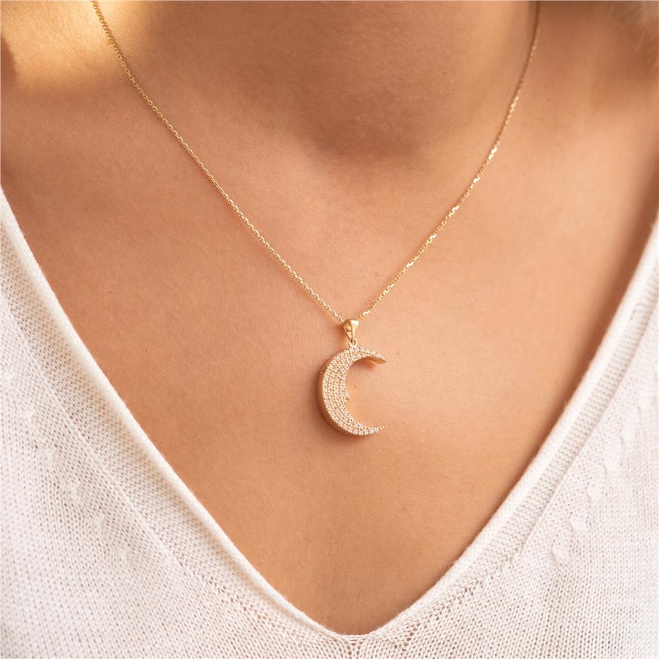 14K 18K Real Gold Crescent Man in the Moon Urn Diamond Necklace, Cz Moon Cremation Urn Pendant, Custom Engrave Ashes Holder Necklace for