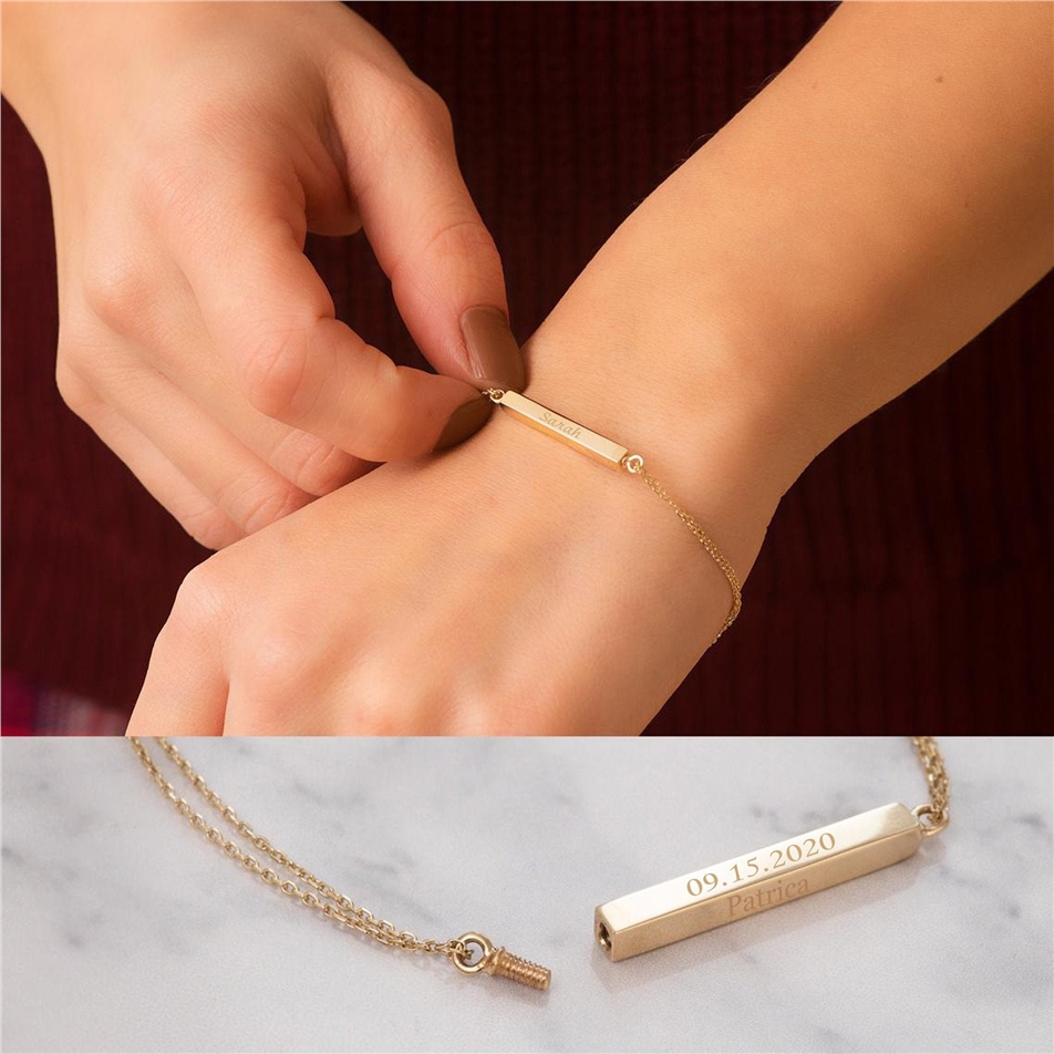 Solid Gold Custom Cremation Urn Bar Bracelet